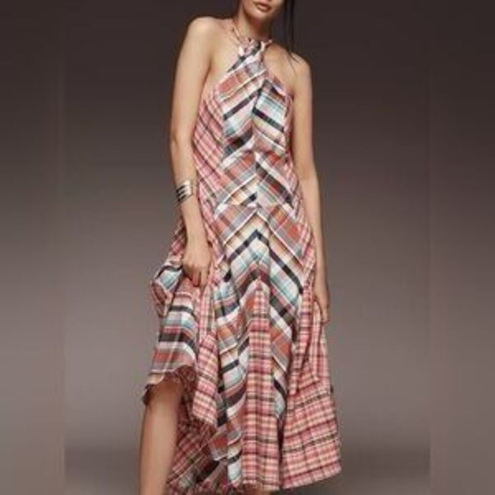 Pilcro Patchwork Halter Midi Dress Anthropologie Cotton Boho Summer XS - Picture 2 of 16